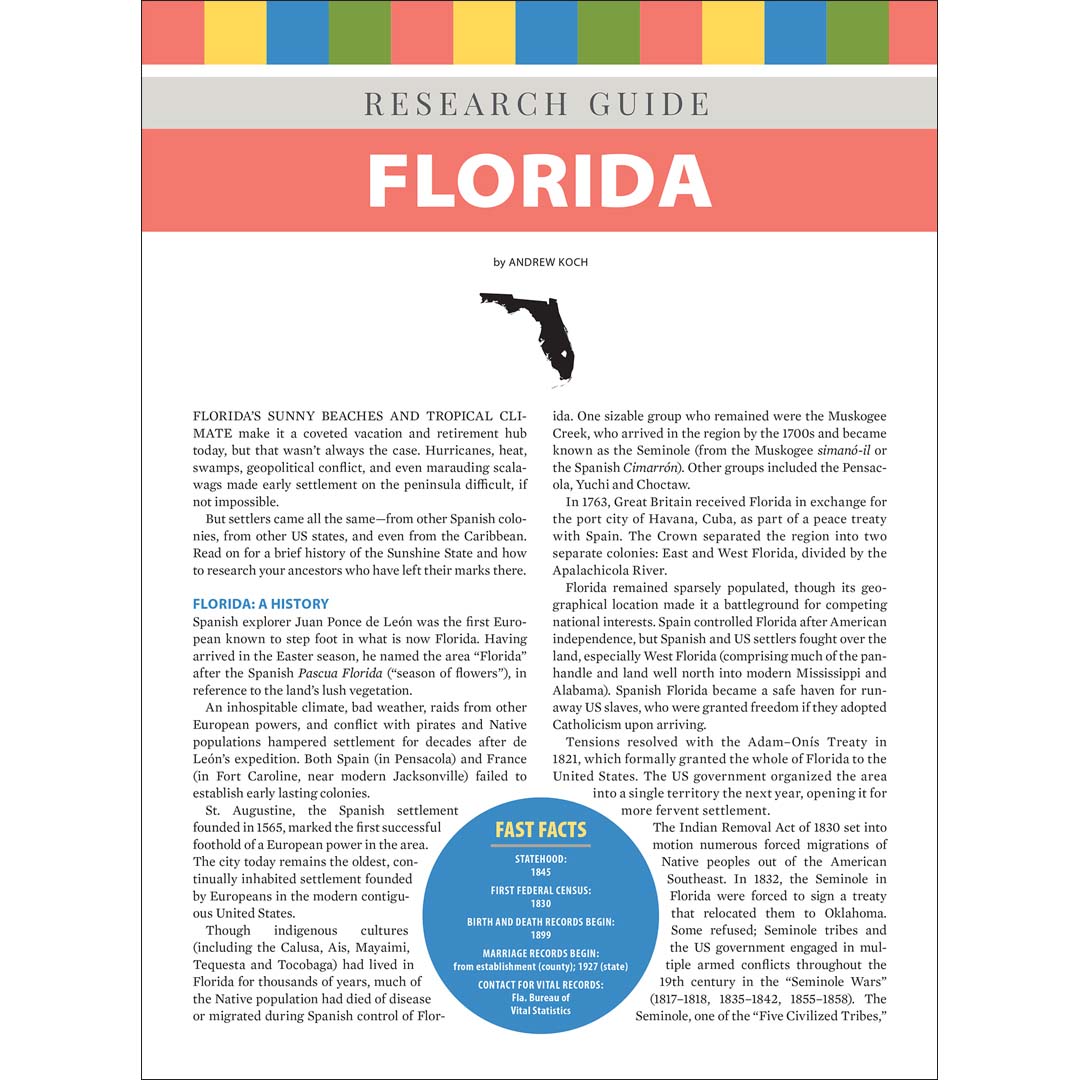 Research guide on Florida with colorful header and text layout