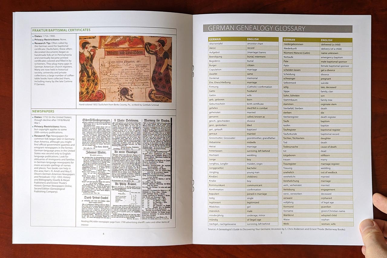 German Genealogy Cheat Sheet - Print Edition
