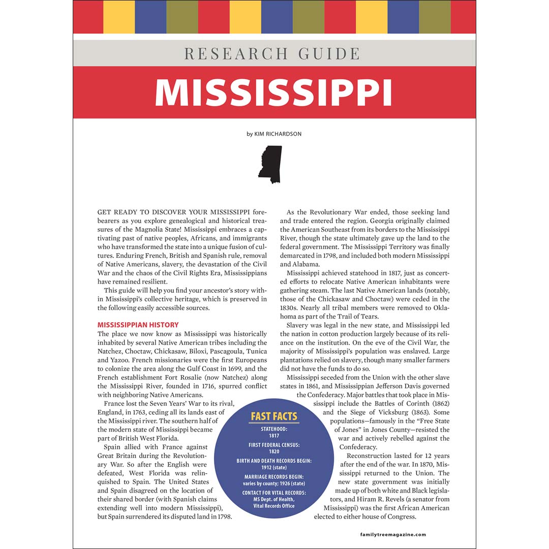 Research guide on Mississippi with text and a map