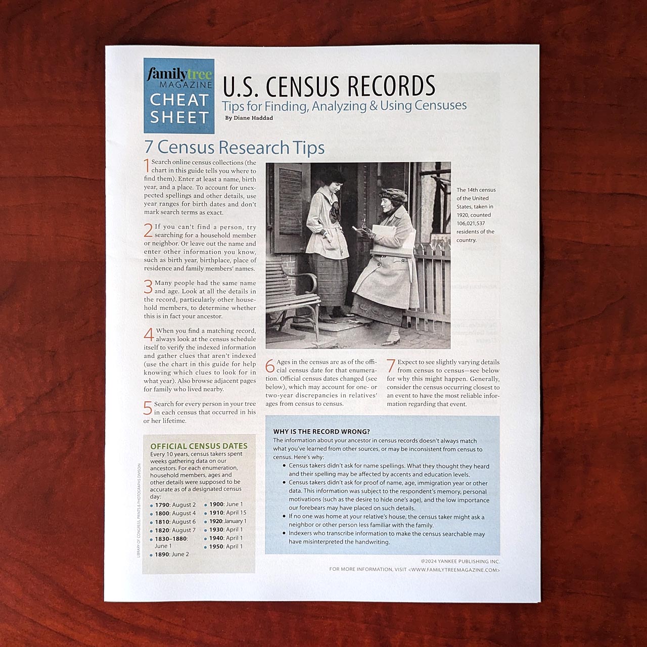 U.S. Census Genealogy Cheat Sheet - Print Edition