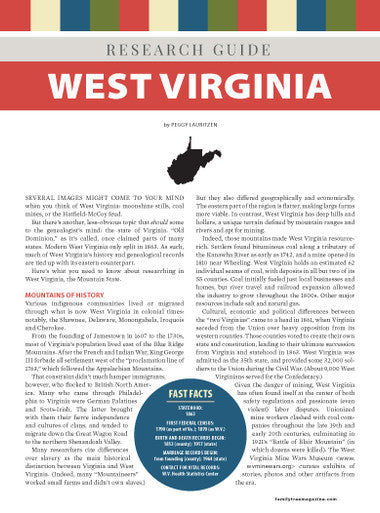 West Virginia Research Guide Digital Download