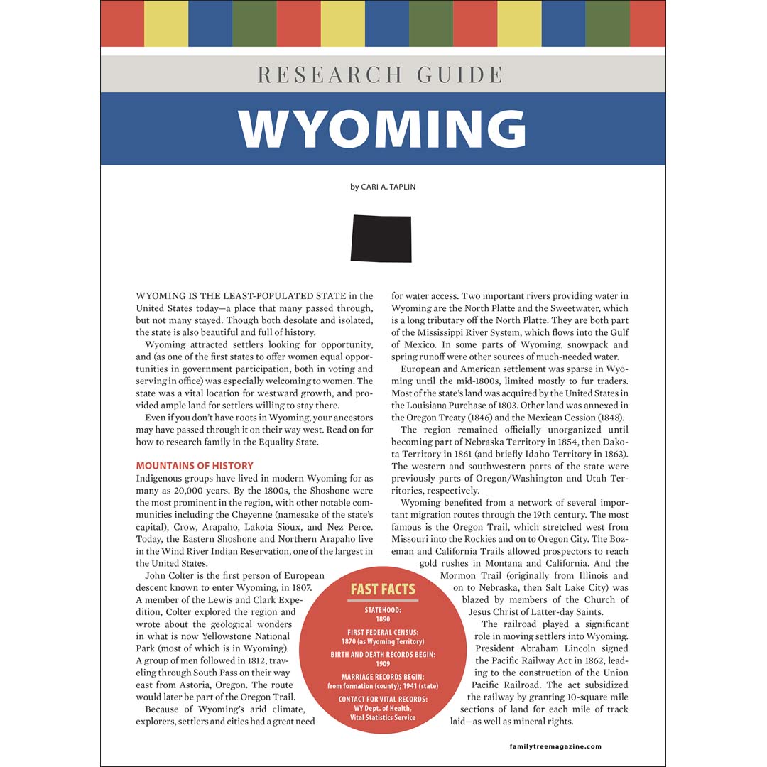 Research guide about Wyoming with text and a flag at the top