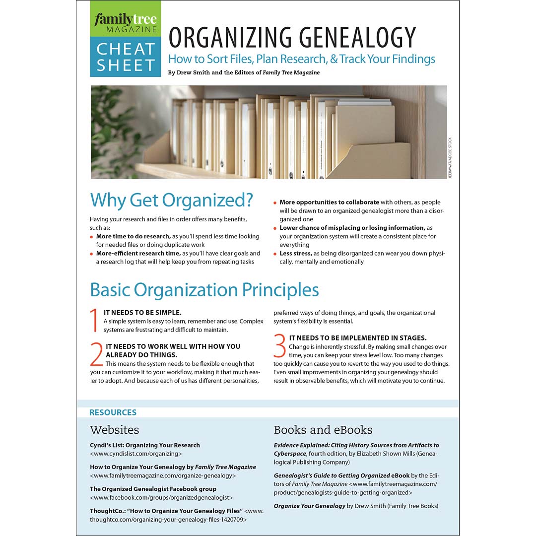 Organizing Your Genealogy Cheat Sheet