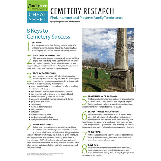 Cemetery Research Cheat Sheet