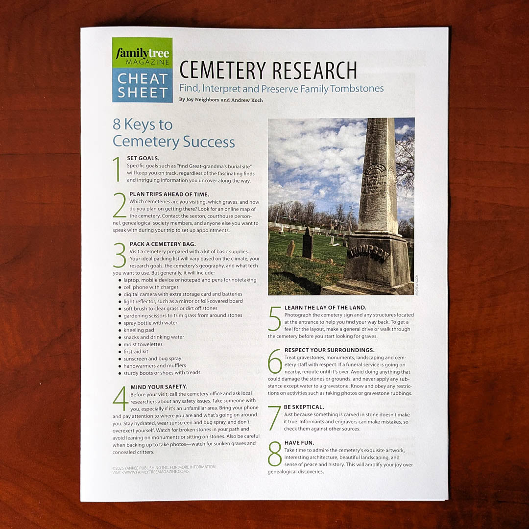Cemetery Research Cheat Sheet - Print Edition