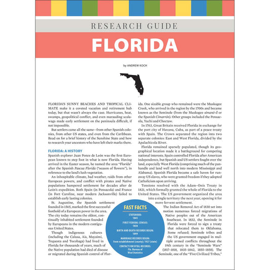 Research guide on Florida with colorful header and text layout