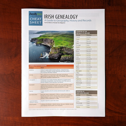 Irish Genealogy Cheat Sheet - Print Edition