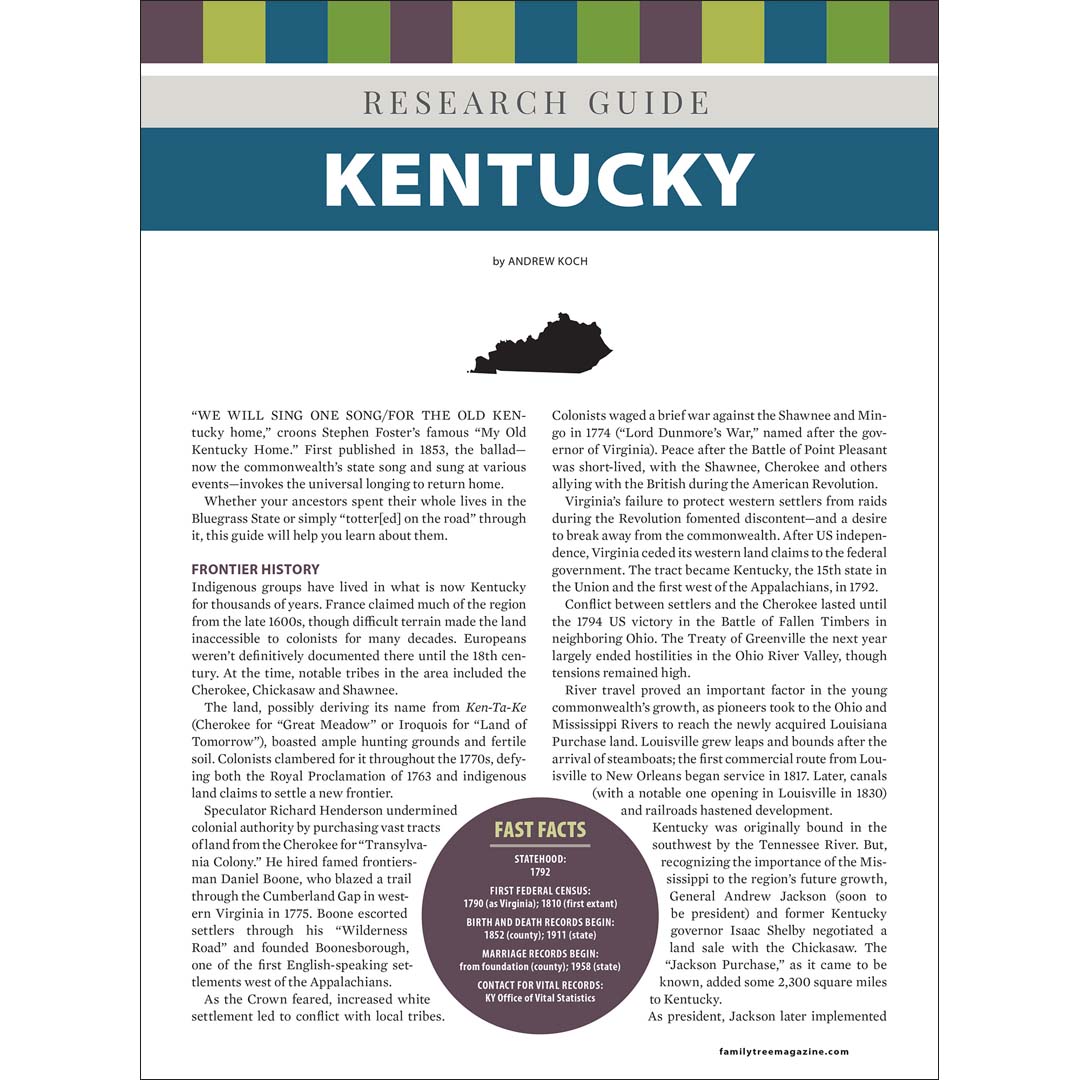Research guide on Kentucky with text and a map icon on a white background