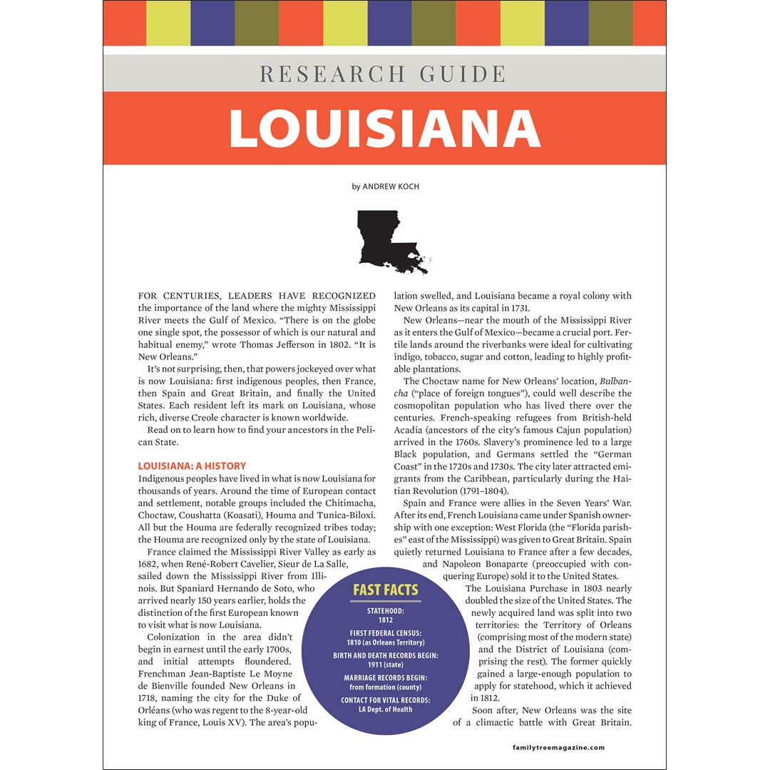 Research guide for Louisiana with text and a map icon on a white background