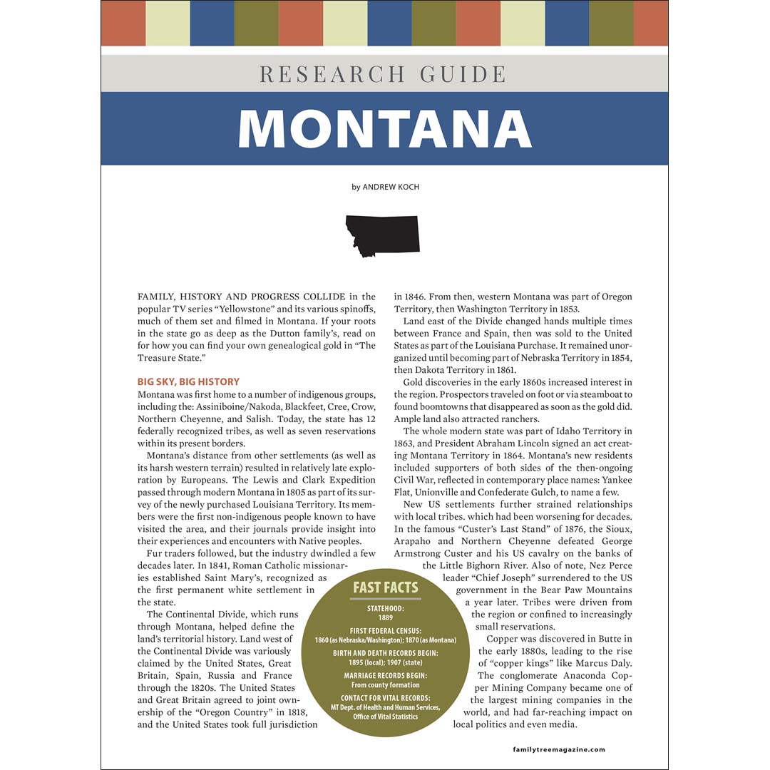 Research guide on Montana with text and a map of the state.