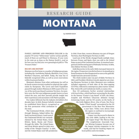 Research guide on Montana with text and a map of the state.