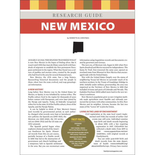 Research guide for New Mexico with text and a red border