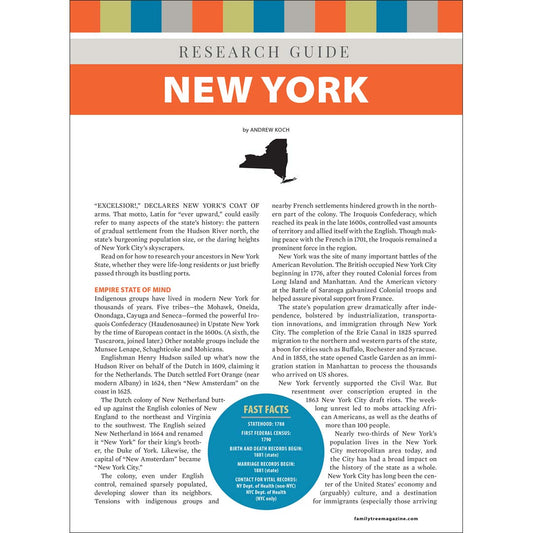 Research guide book cover titled 'New York' with text and map on a white background
