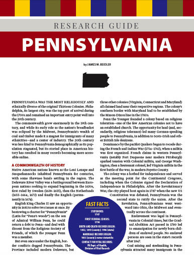 Pennsylvania Research Guide Digital Download