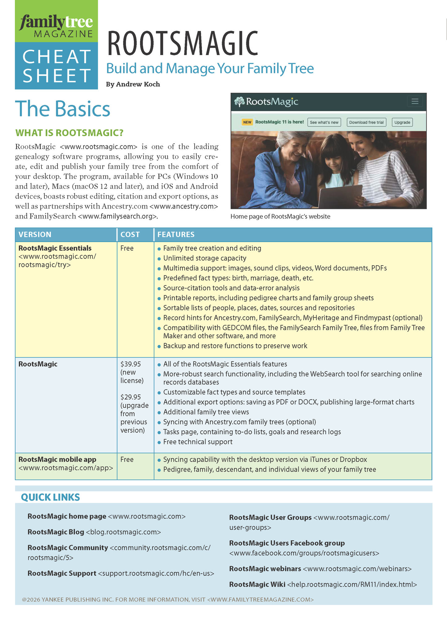 RootsMagic Cheat Sheet Digital Edition