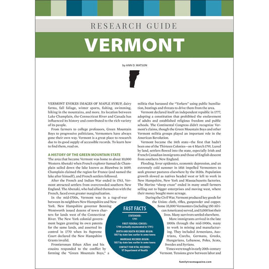 Vermont Research Guide Digital Download