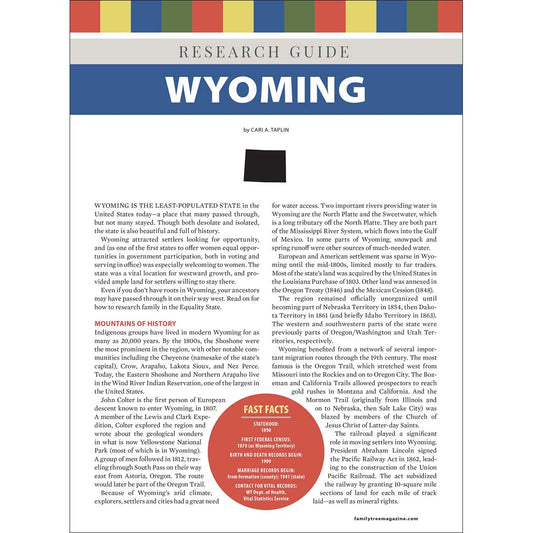 Research guide about Wyoming with text and a flag at the top