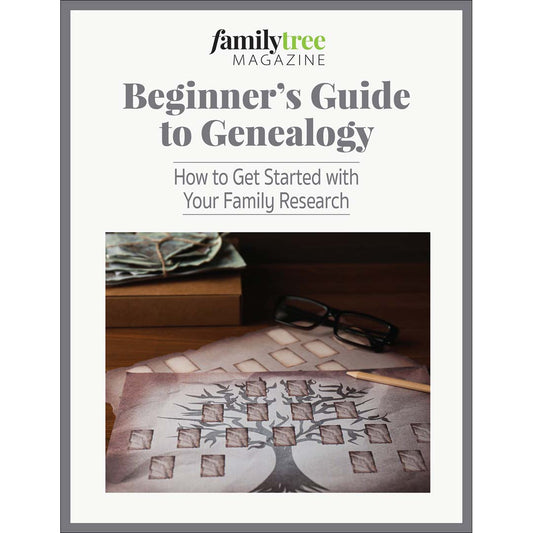 Family Tree Magazine ebook cover with 'Beginner's Guide to Genealogy' on a white background