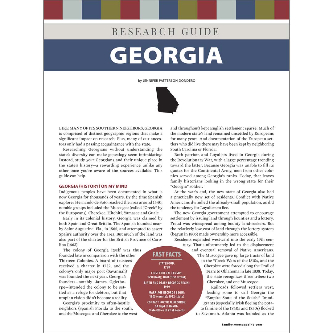 Research guide for Georgia with text and a map on a white background