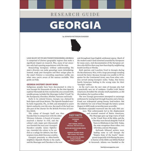 Research guide for Georgia with text and a map on a white background