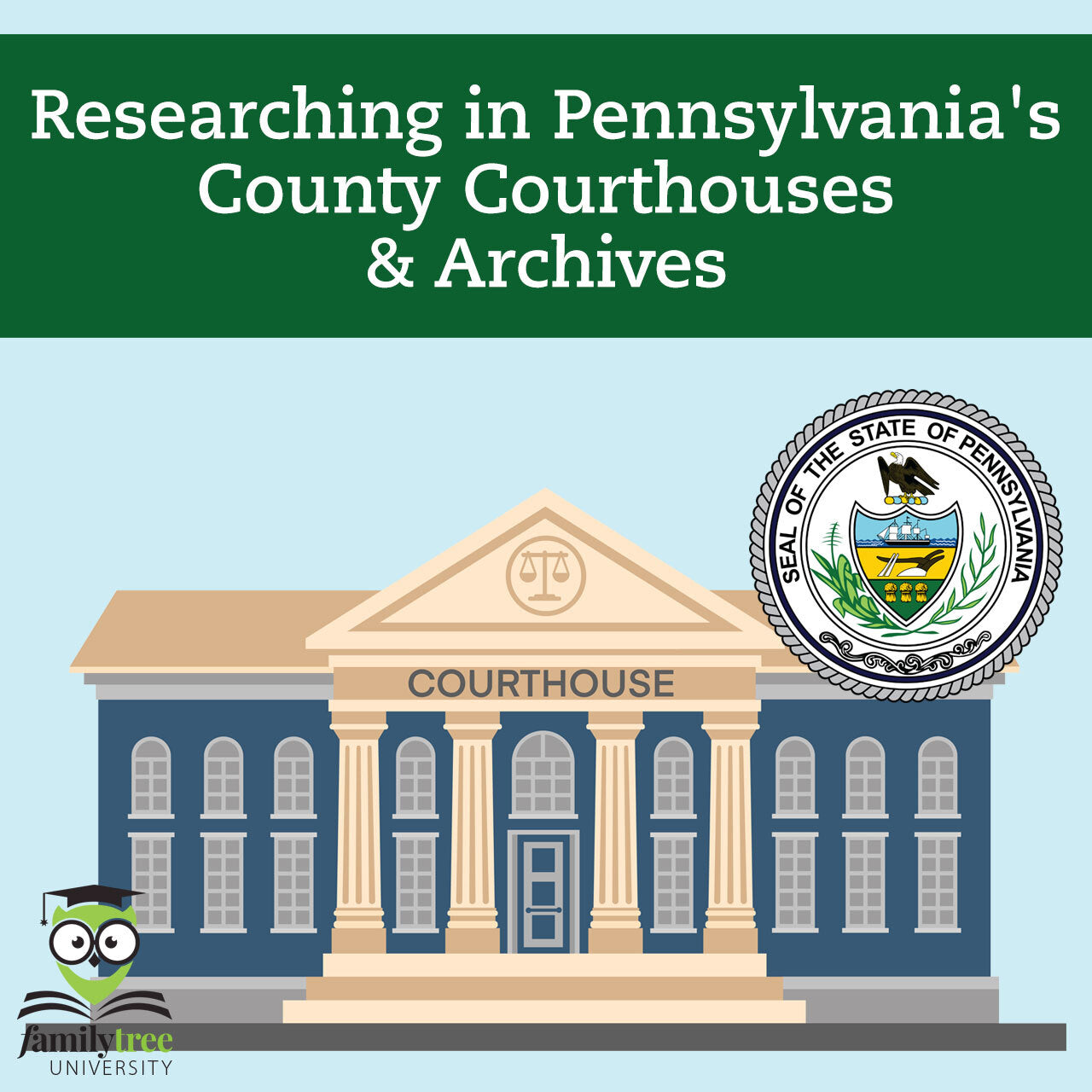 Image with courthouse and state seal of the state of pennsylvania
