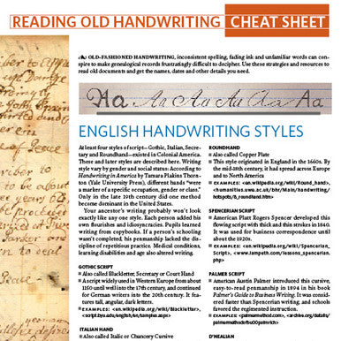 Old Handwriting Cheat Sheet